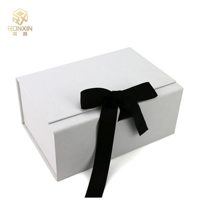 Pure White Magnetic Closure Gift Box With Ribbon , Makeup Set Gift Box