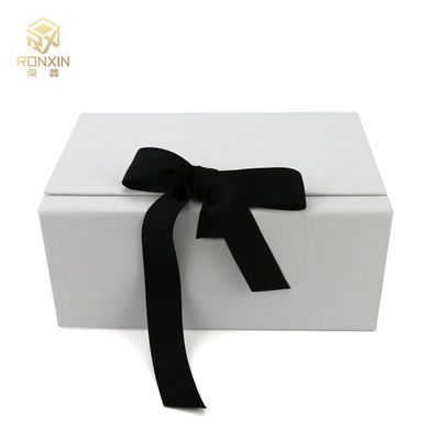 Pure White Magnetic Closure Gift Box With Ribbon , Makeup Set Gift Box