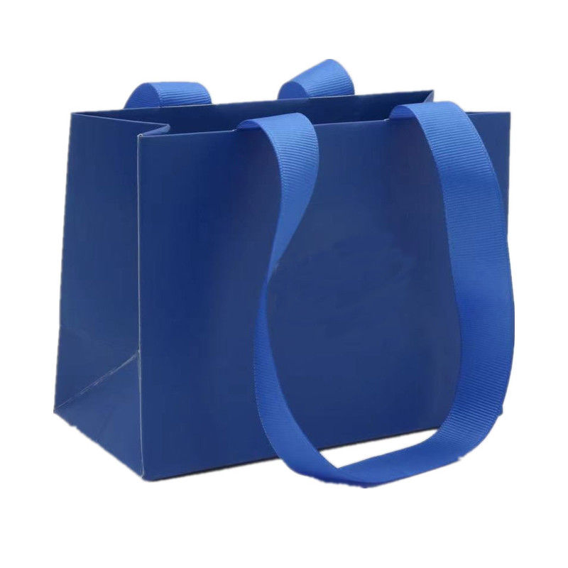 Multipurpose Flat Handle Paper Bags , Reusable Paper Shopping Bags Blue